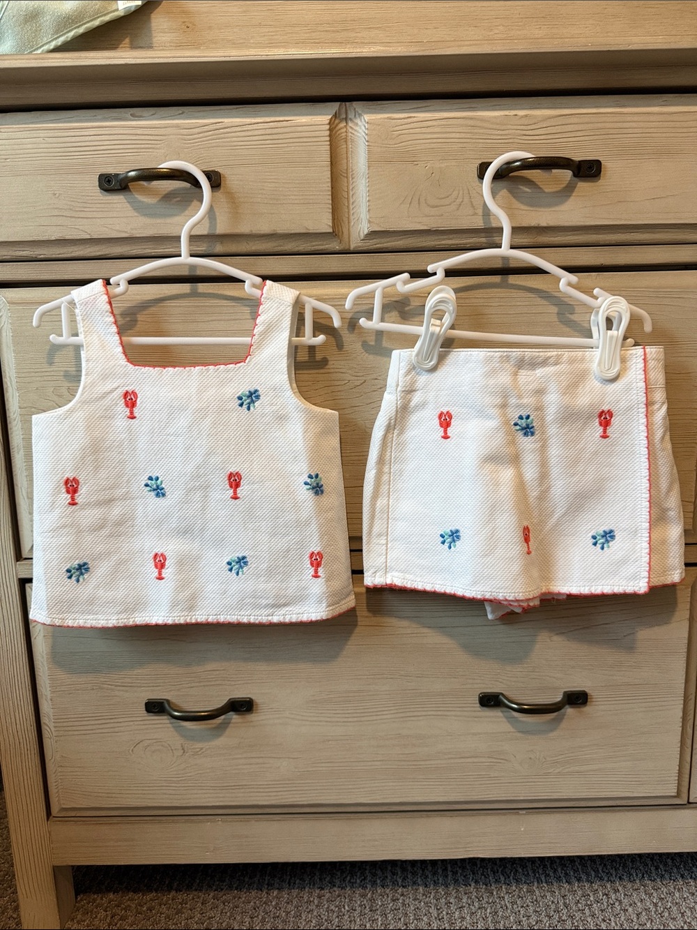 Janie and Jack White Tank & Skort Set with Red and Blue Lobster FlowerEmbroidery